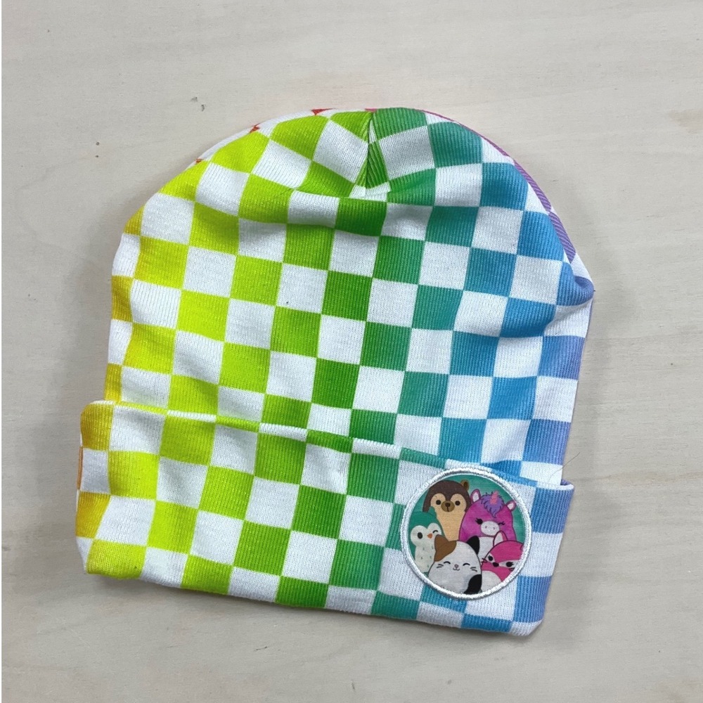 Squishmallows Youth Beanie Rainbow Checkered Knit Hat OSFM RN115665